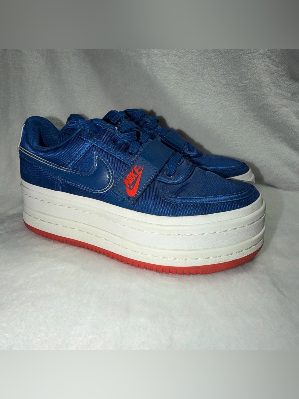 Nike Vandal 2K Royal Blue Red Satin Platform Sneakers - Women's 8.5